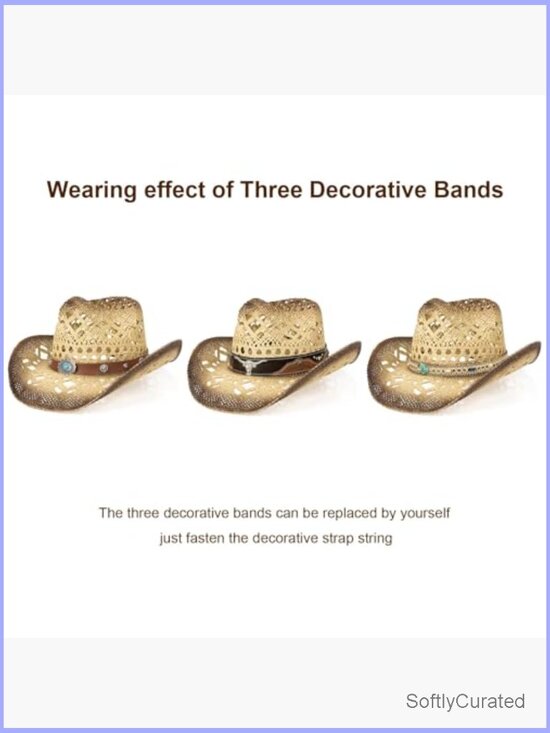 Straw Cowboy Hat with 3 Interchangeable Bands, Unisex Adult One Size main image 6